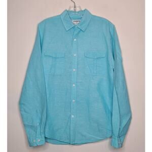 Express teal blue linen long sleeve button down shirt - medium